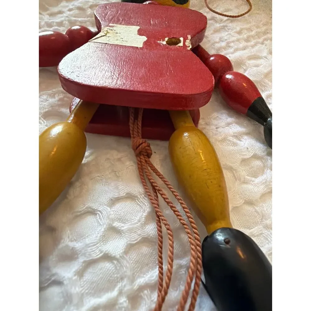 Vintage Wooden Jumping Jack Cat Pull String Hand Painted Folk Art Toy 7